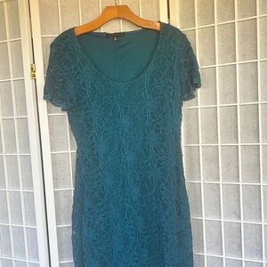 Tiana B teal knee-length lace fitted dress size 10